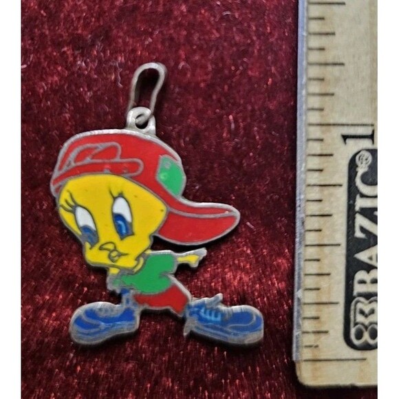 Vintage Tweety Bird Silver Enamel Charm Pendant - Picture 7 of 7